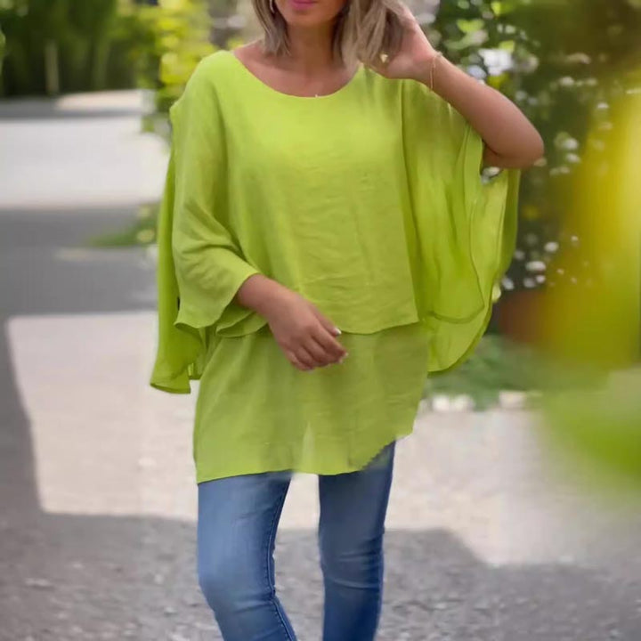 Flowy Layered Long Sleeve Blouse with Relaxed Fit