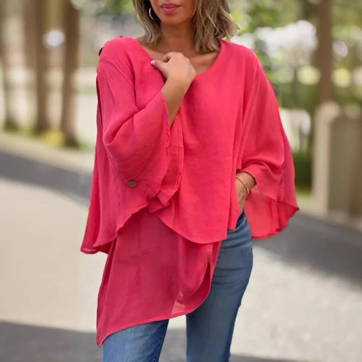 Flowy Layered Long Sleeve Blouse with Relaxed Fit