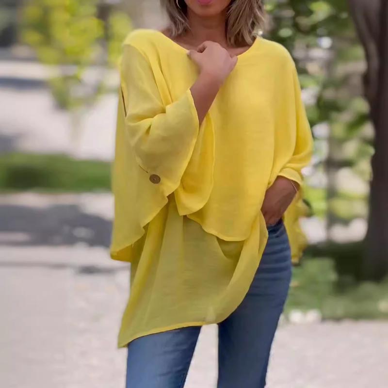 Flowy Layered Long Sleeve Blouse with Relaxed Fit