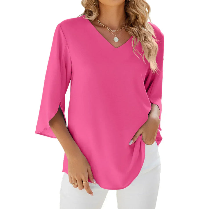 V-Neck Three Quarter Sleeve Top with Relaxed Fit