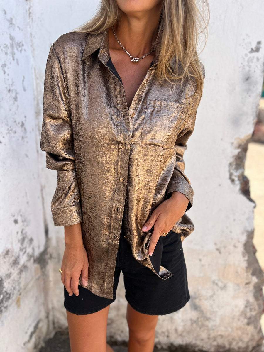 Metallic Button-Up Shirt with Relaxed Statement Fit