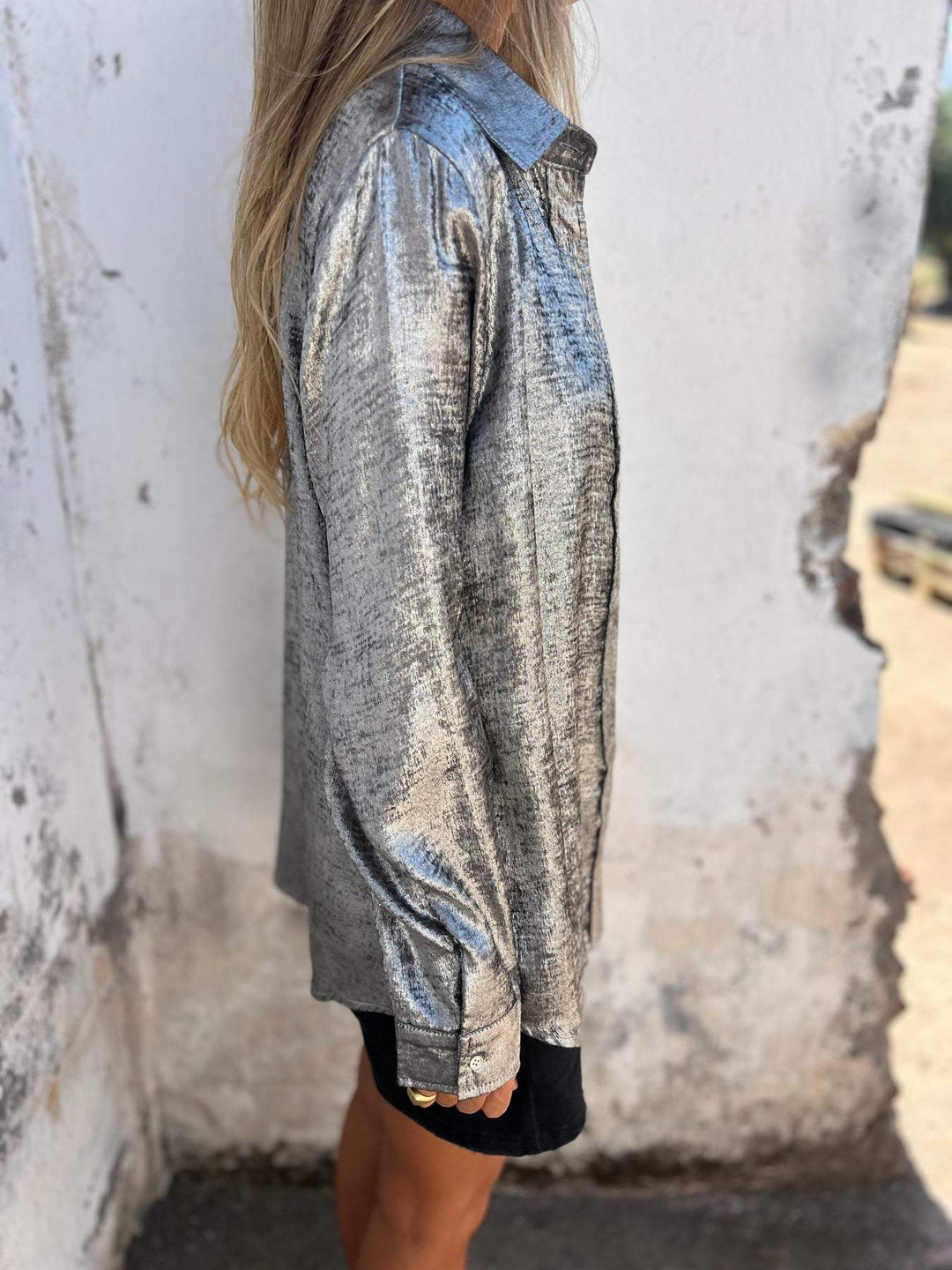 Metallic Button-Up Shirt with Relaxed Statement Fit