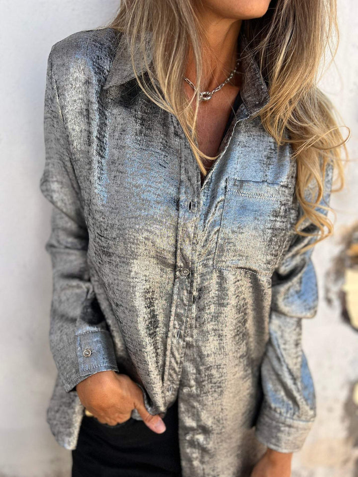 Metallic Button-Up Shirt with Relaxed Statement Fit