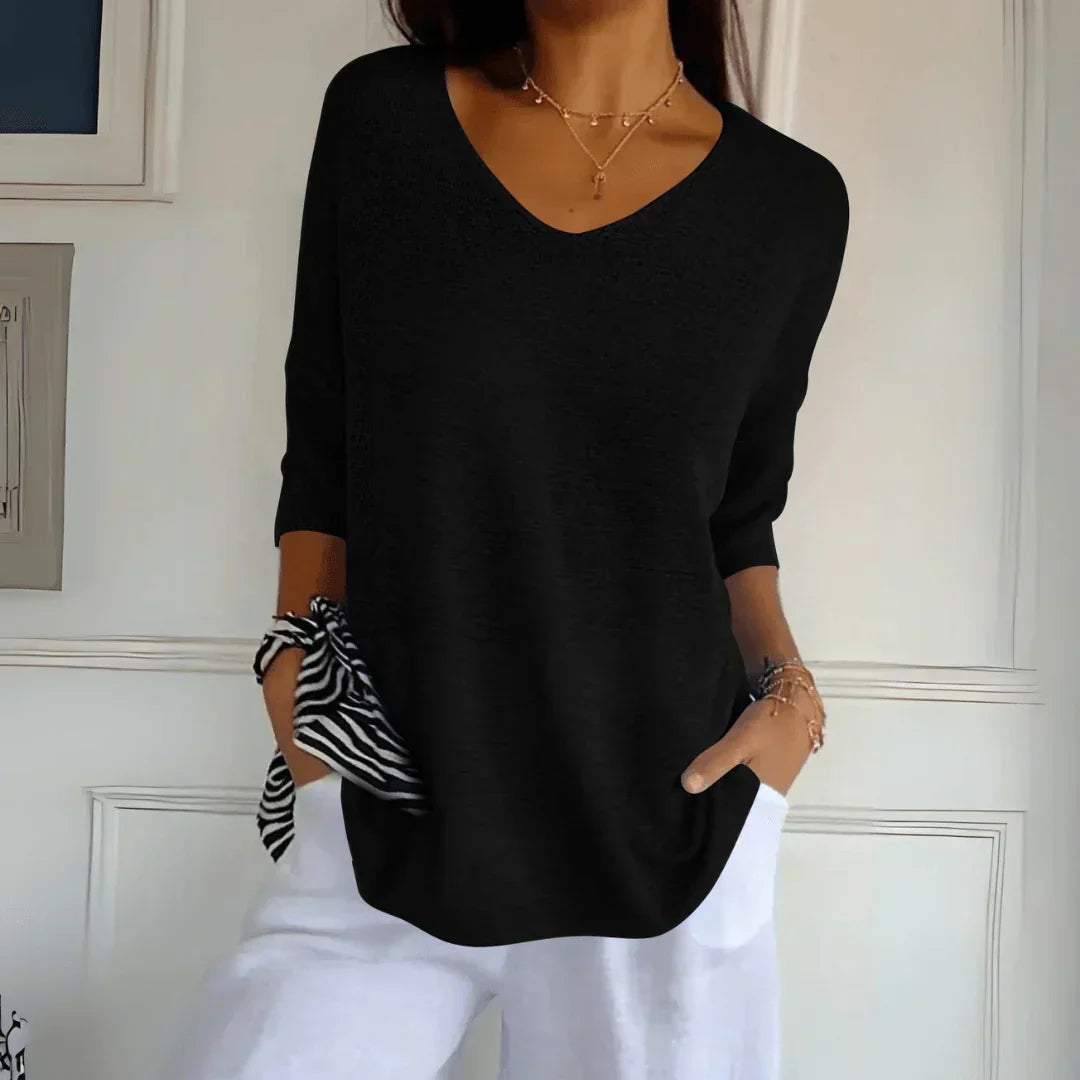 Soft V-Neck Knit Top with Relaxed Everyday Fit
