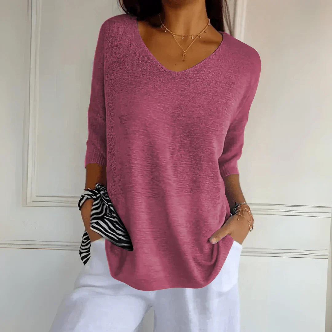 Soft V-Neck Knit Top with Relaxed Everyday Fit