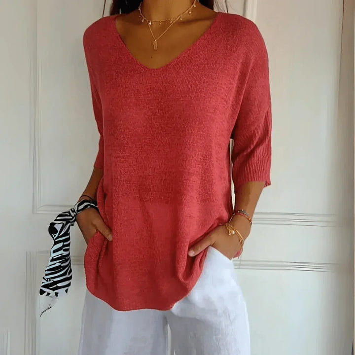 Soft V-Neck Knit Top with Relaxed Everyday Fit