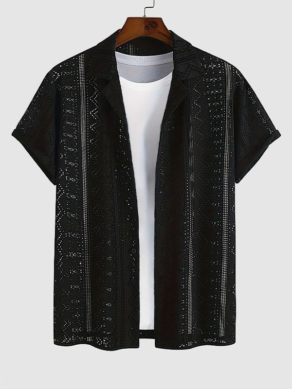 Men's knitted hollow short-sleeved shirt