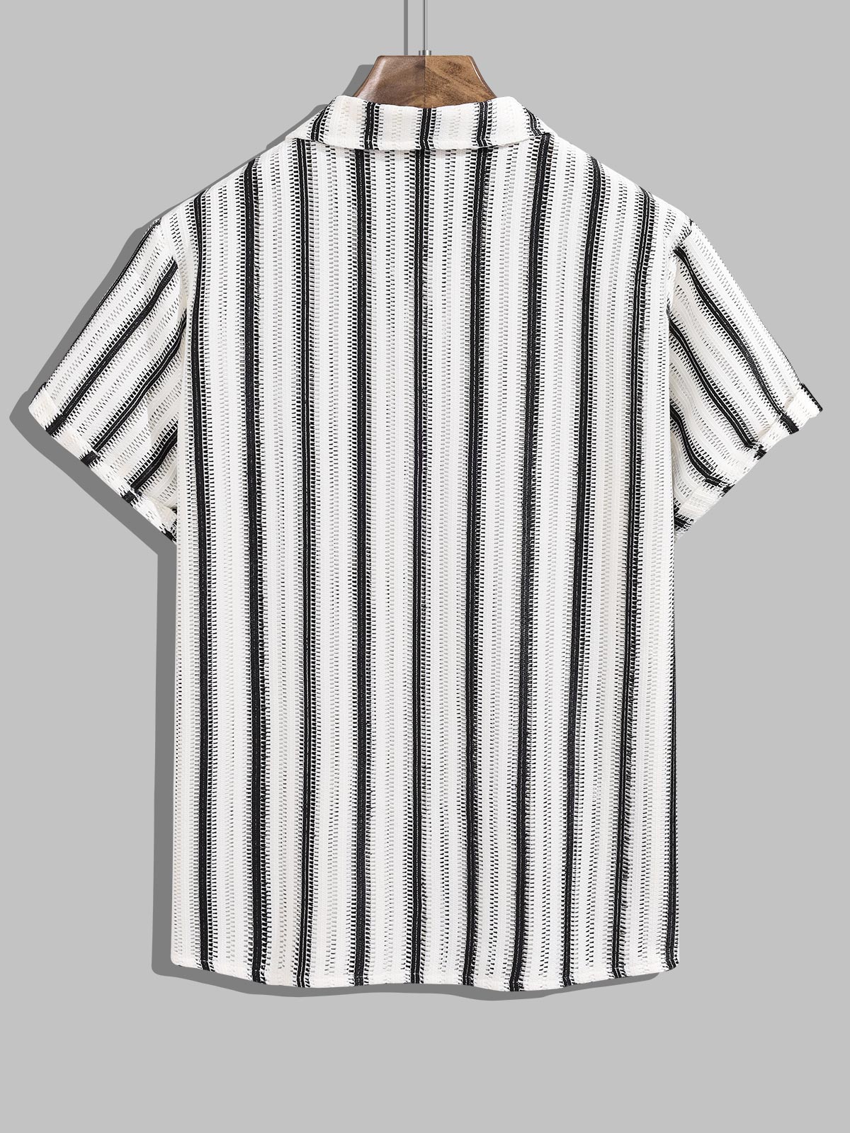 Men's Striped Hollow Casual Button-Down Short Sleeve Shirt