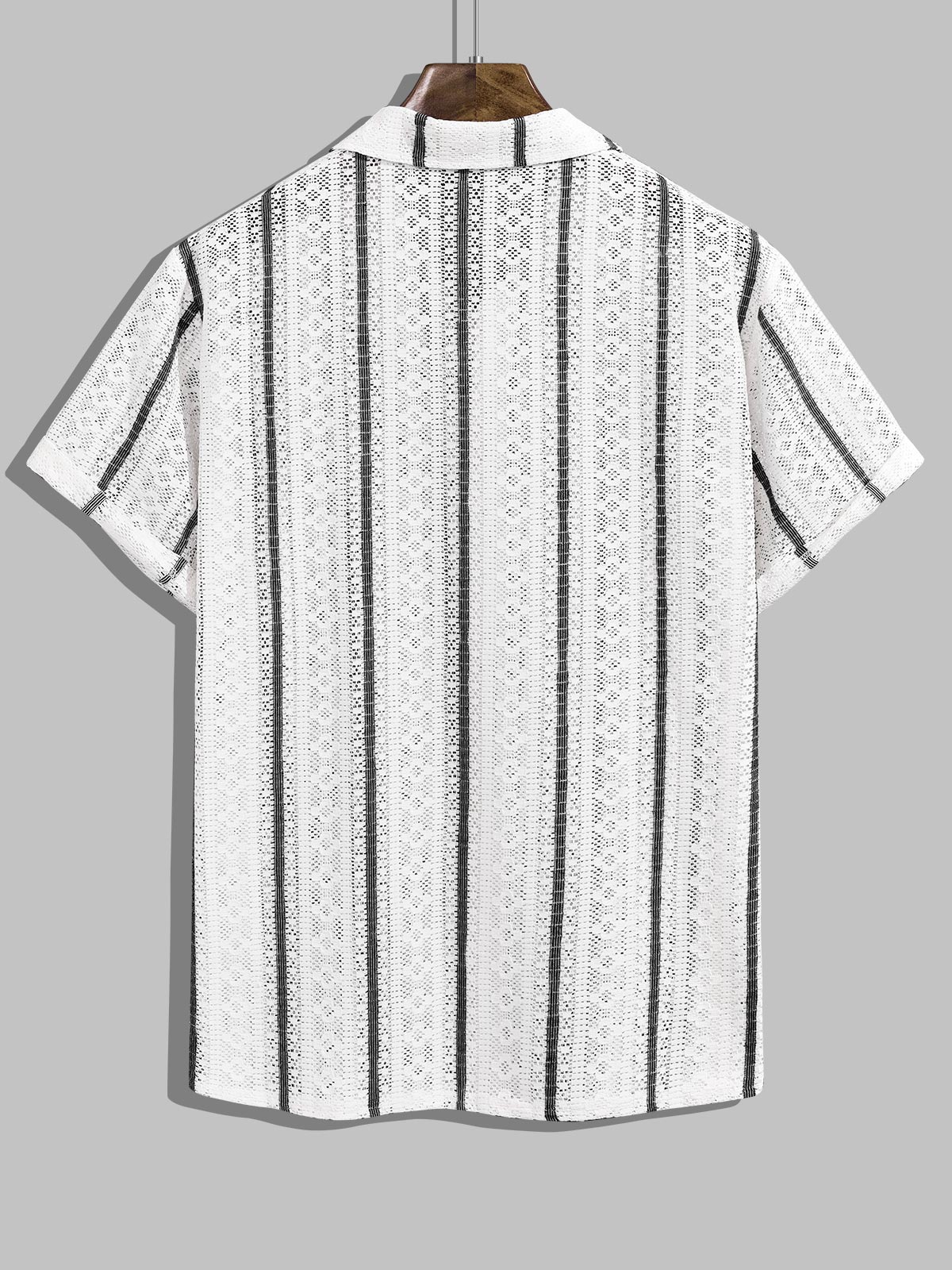 Men's Striped Hollow Knitted Casual Short Sleeve Shirt
