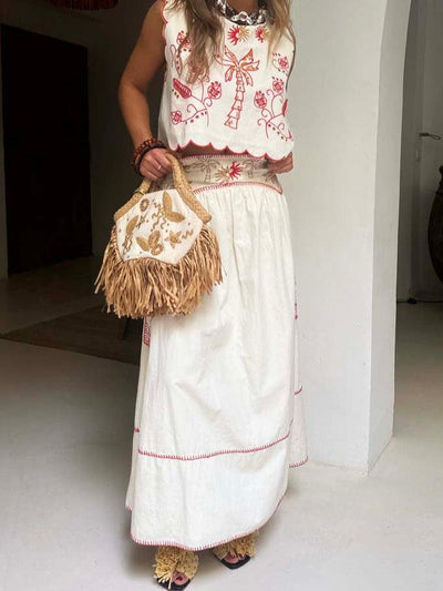 Casual Holiday Sleeveless Printed Skirt Set