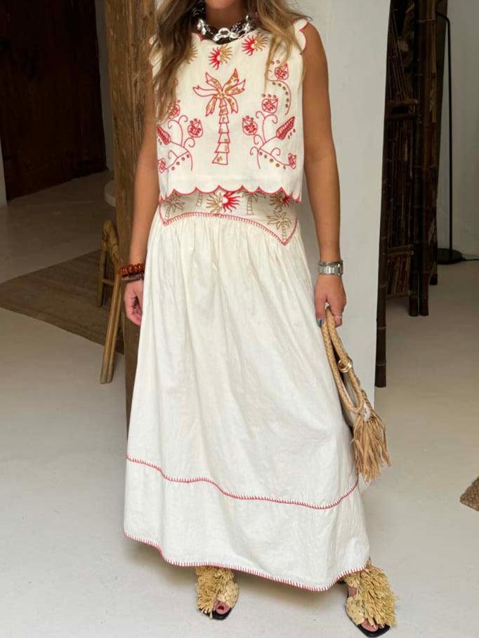 Casual Holiday Sleeveless Printed Skirt Set