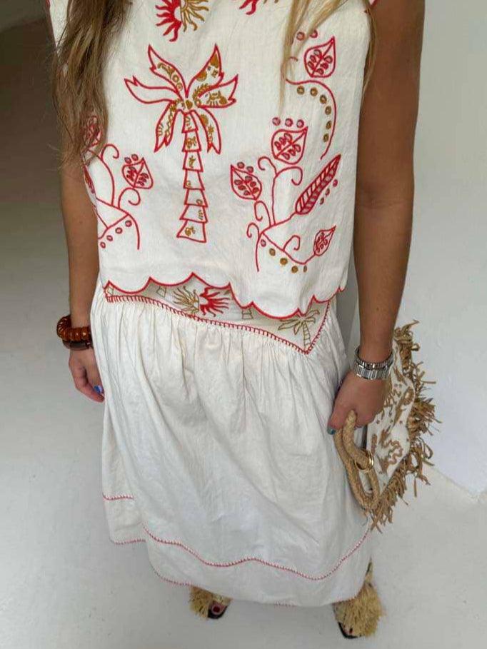 Casual Holiday Sleeveless Printed Skirt Set