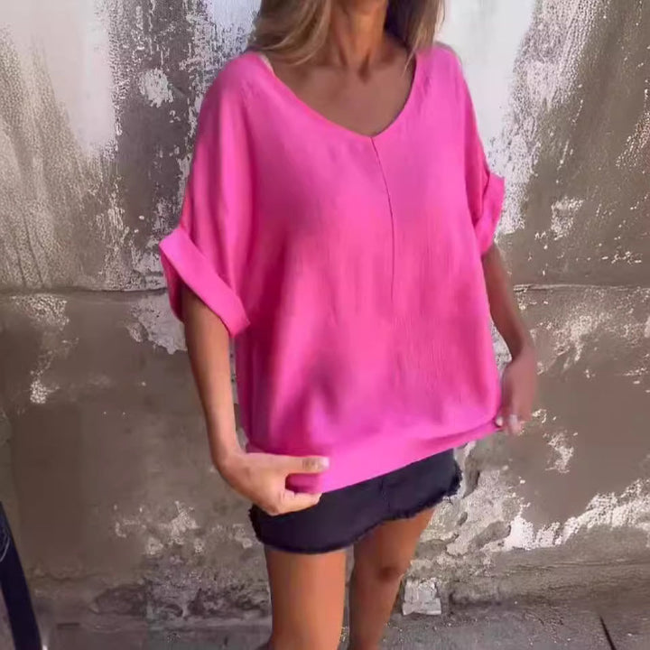 Oversized Sheer Short Sleeve Top with Relaxed Fit