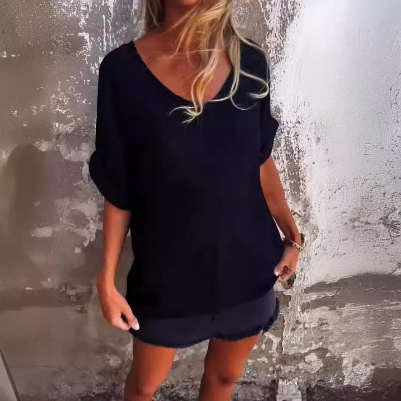 Oversized Sheer Short Sleeve Top with Relaxed Fit
