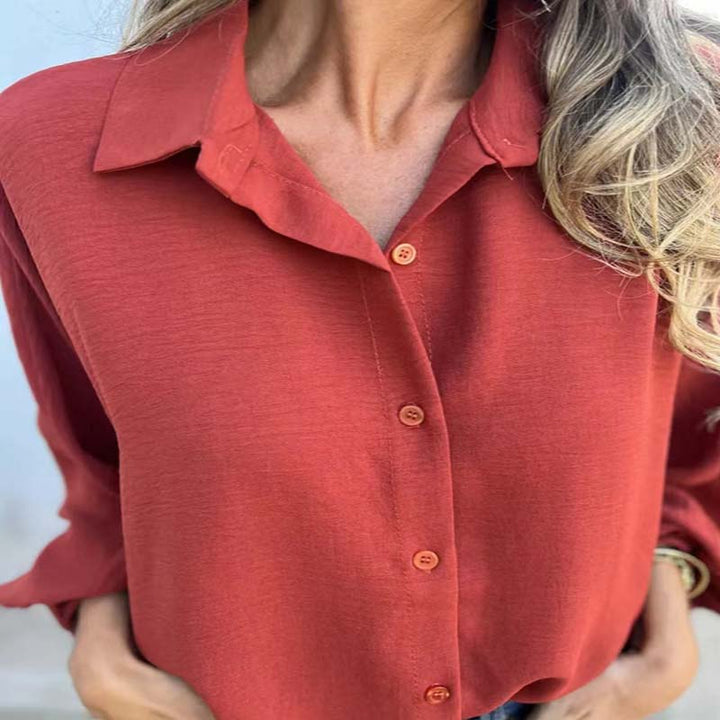 Soft Collared Button-Up Blouse with Relaxed Everyday Fit