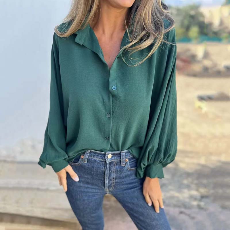 Soft Collared Button-Up Blouse with Relaxed Everyday Fit