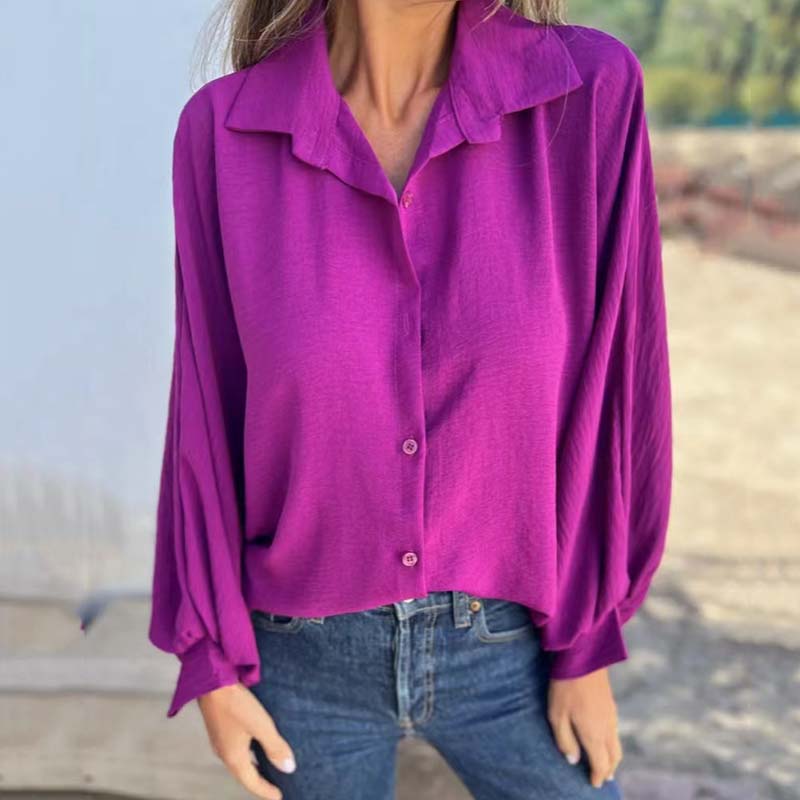 Soft Collared Button-Up Blouse with Relaxed Everyday Fit