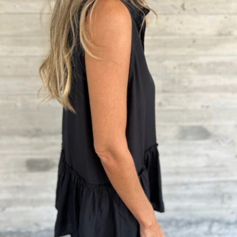 Sleeveless Button Front Peplum Top with Relaxed Fit