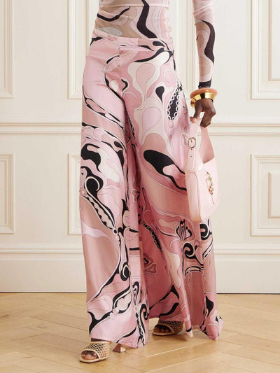 Retro Geometric Abstract Ruffled Mesh Pant Set